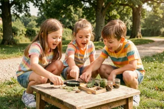 Enfants découvrant la nature en plein air dans le Loiret avec des outils d'exploration