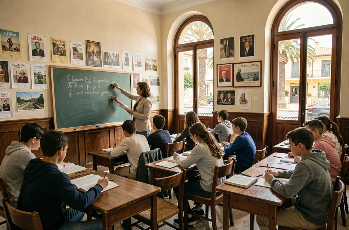 Cours de littérature française au Collège Blanche de Castille à Nice avec une enseignante et des élèves attentifs
