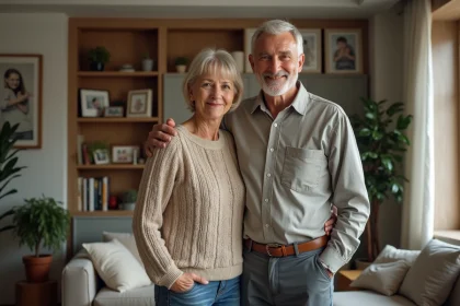 Couple d'&acirc;ge moyen dans un salon chaleureux et moderne