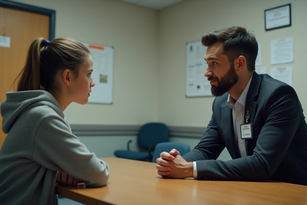 Conseiller et jeune fille en discussion dans une salle