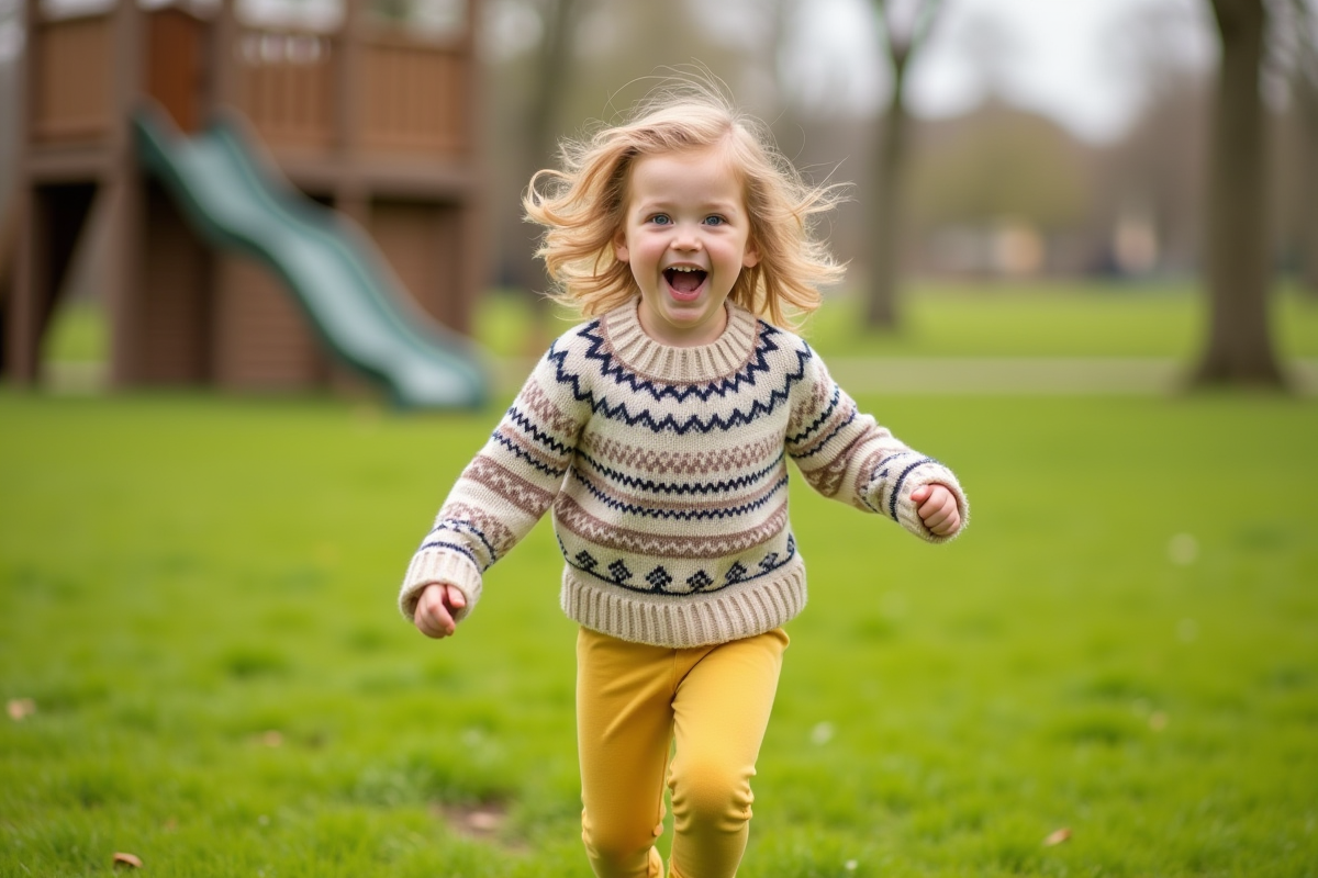 Fille de 2 ans court dans un parc vert en pleine activité