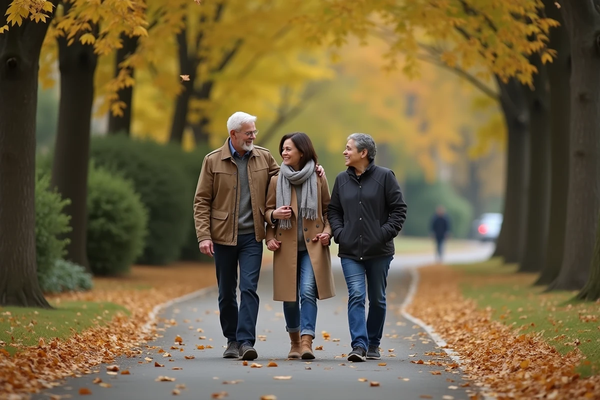 Jeune femme avec ses parents dans un parc en automne