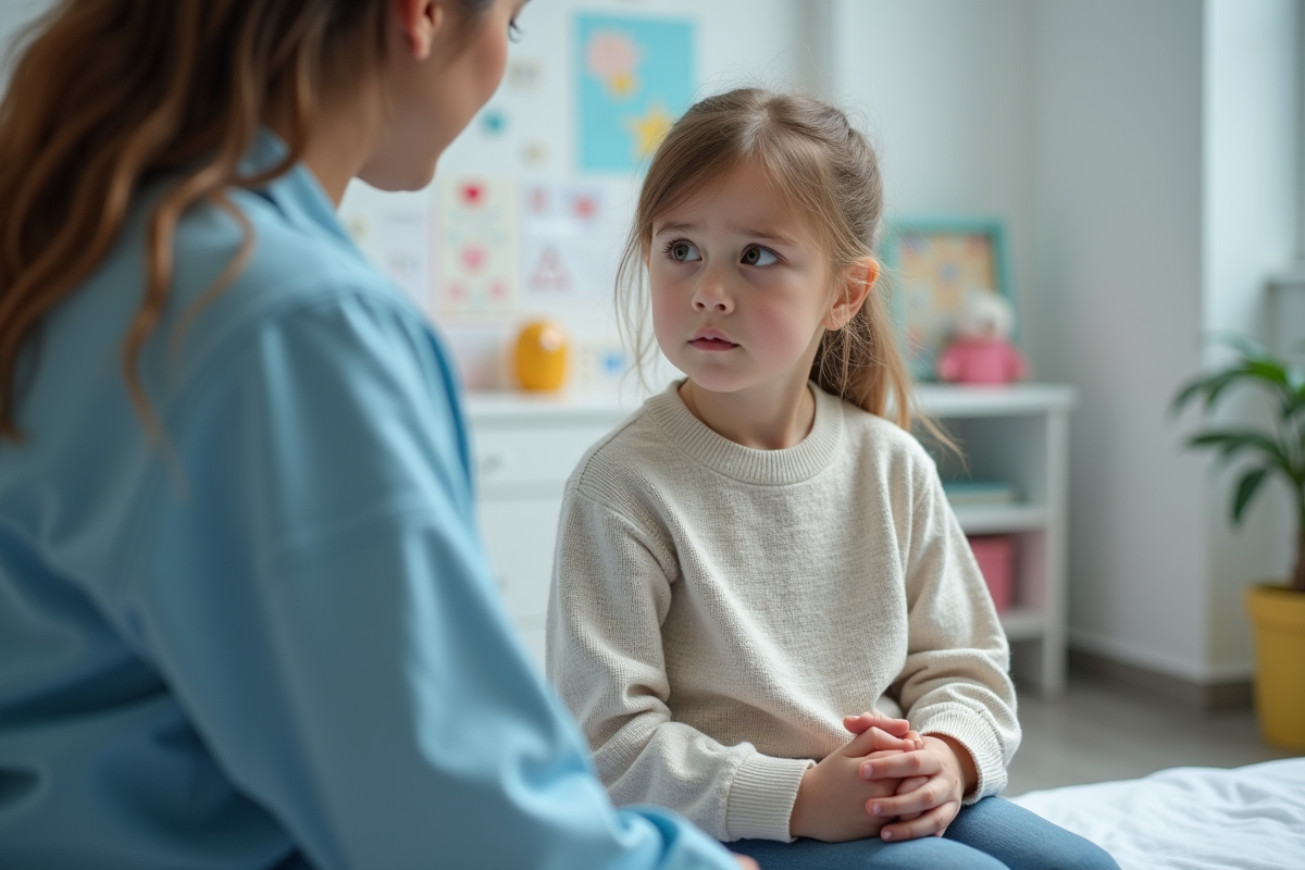 Jeune fille assise sur la table d'examen chez le pédiatre