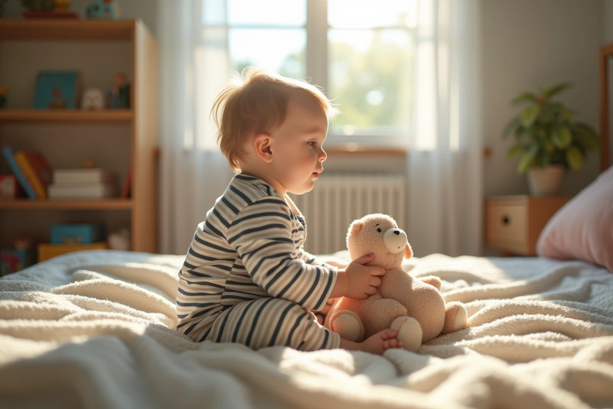 Garçon de 15 mois réveillé dans une chambre lumineuse