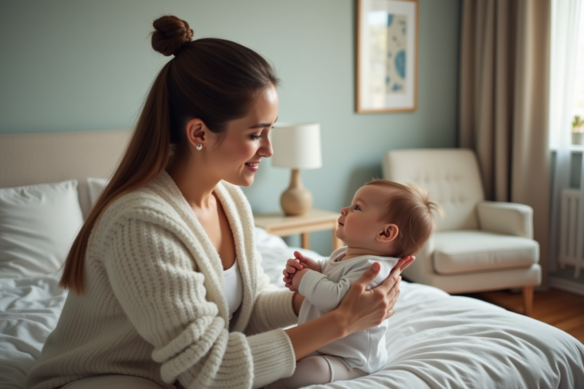 Maman veille tendrement sur son bébé dans la chambre